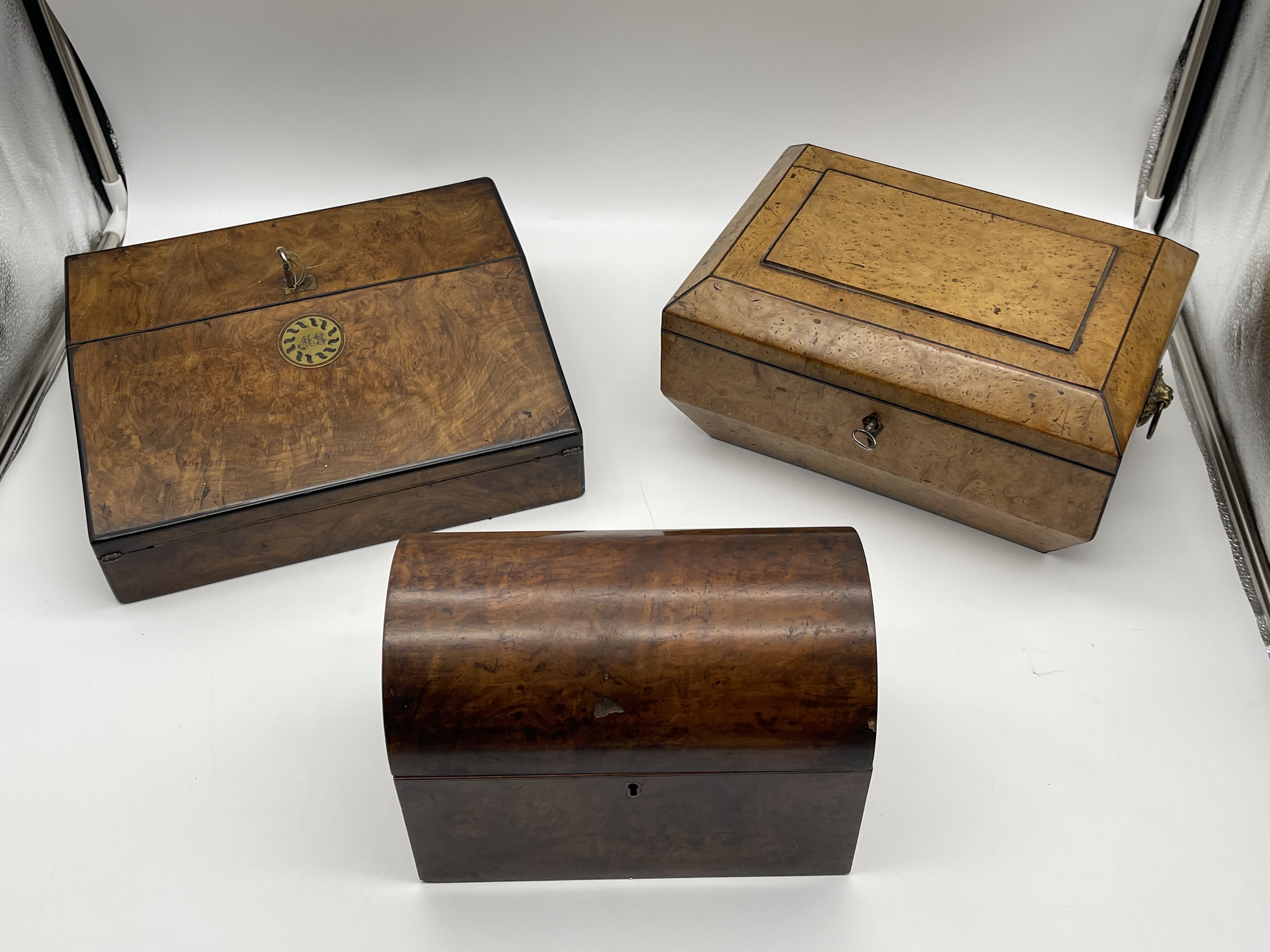 Wooden Writing Slope, Jewellery Box and Tea Caddy. - Image 10 of 10