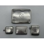 Hallmarked Silver Cigarette Case along with Three