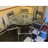 Set of Six Chrome Dining Chairs and Glass Table.