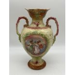 Twin Handled Beautifully Painted Antique Vase.