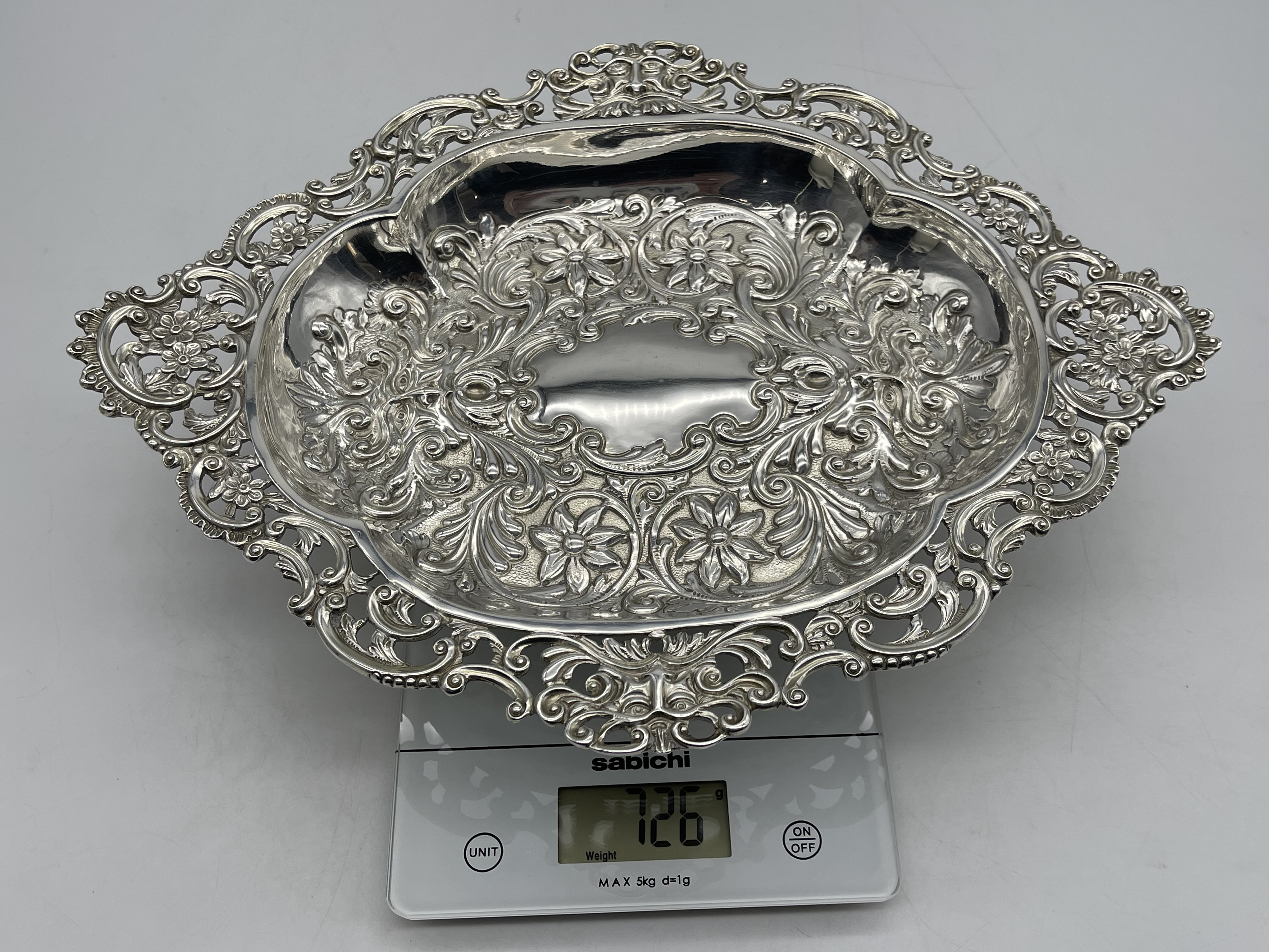 Hallmarked Silver Engraved Tray. Total weight 726 - Image 16 of 17