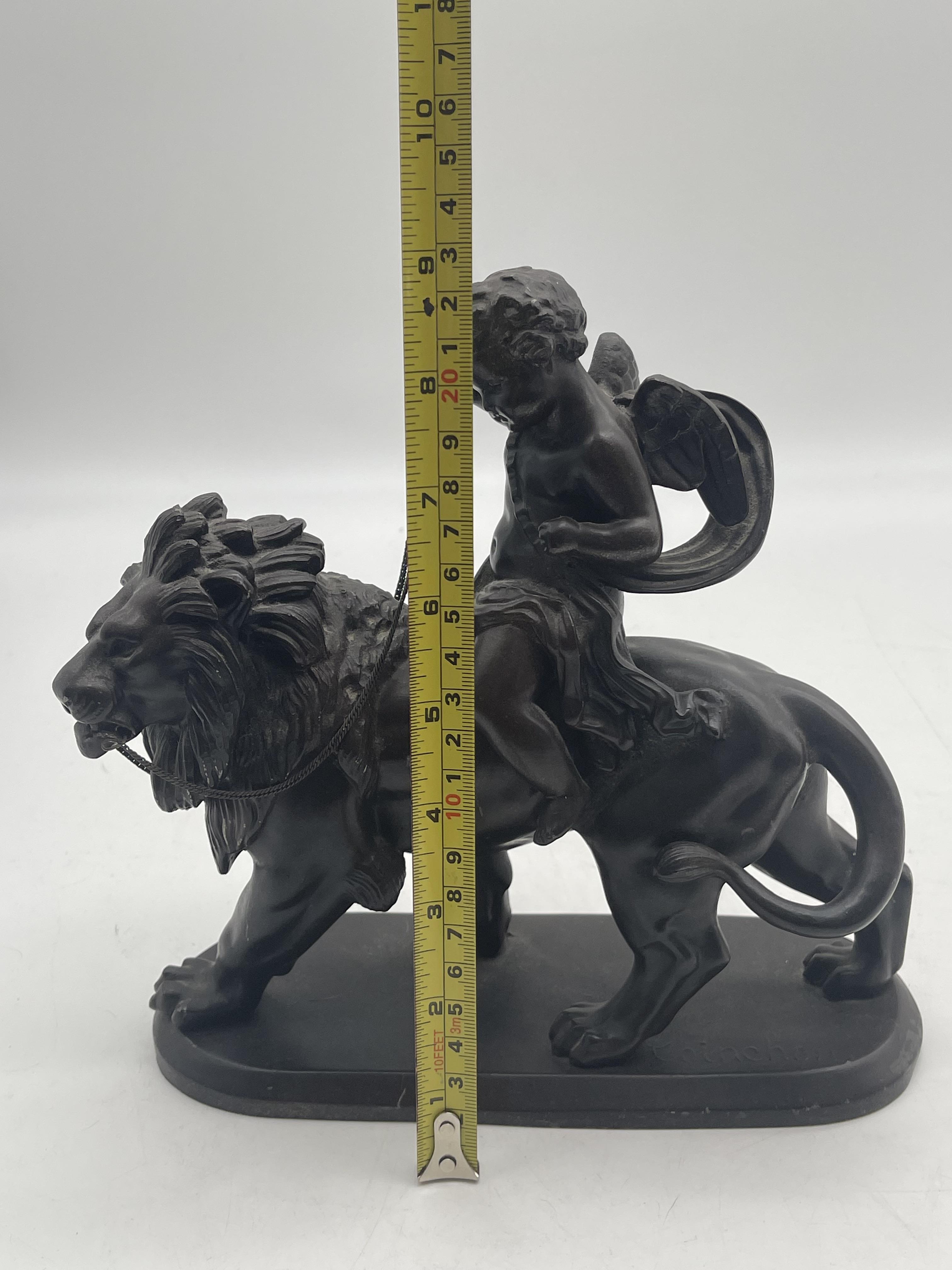 Lion with Cherub Signed Spelter Figure and Resin N - Image 11 of 21