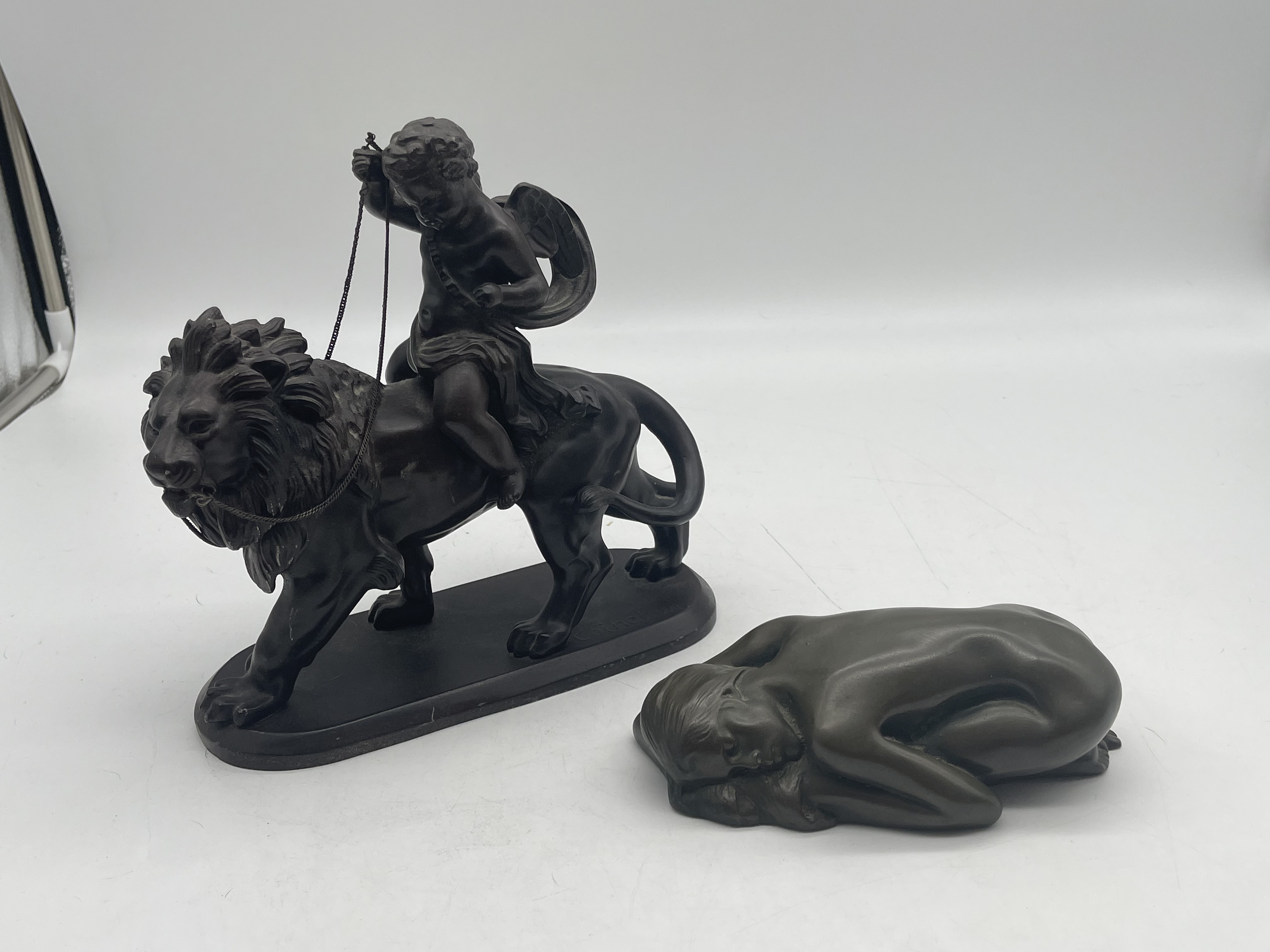 Lion with Cherub Signed Spelter Figure and Resin N - Image 21 of 21