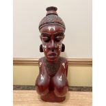Hand-Carved Mahogany Bust of an African Woman.