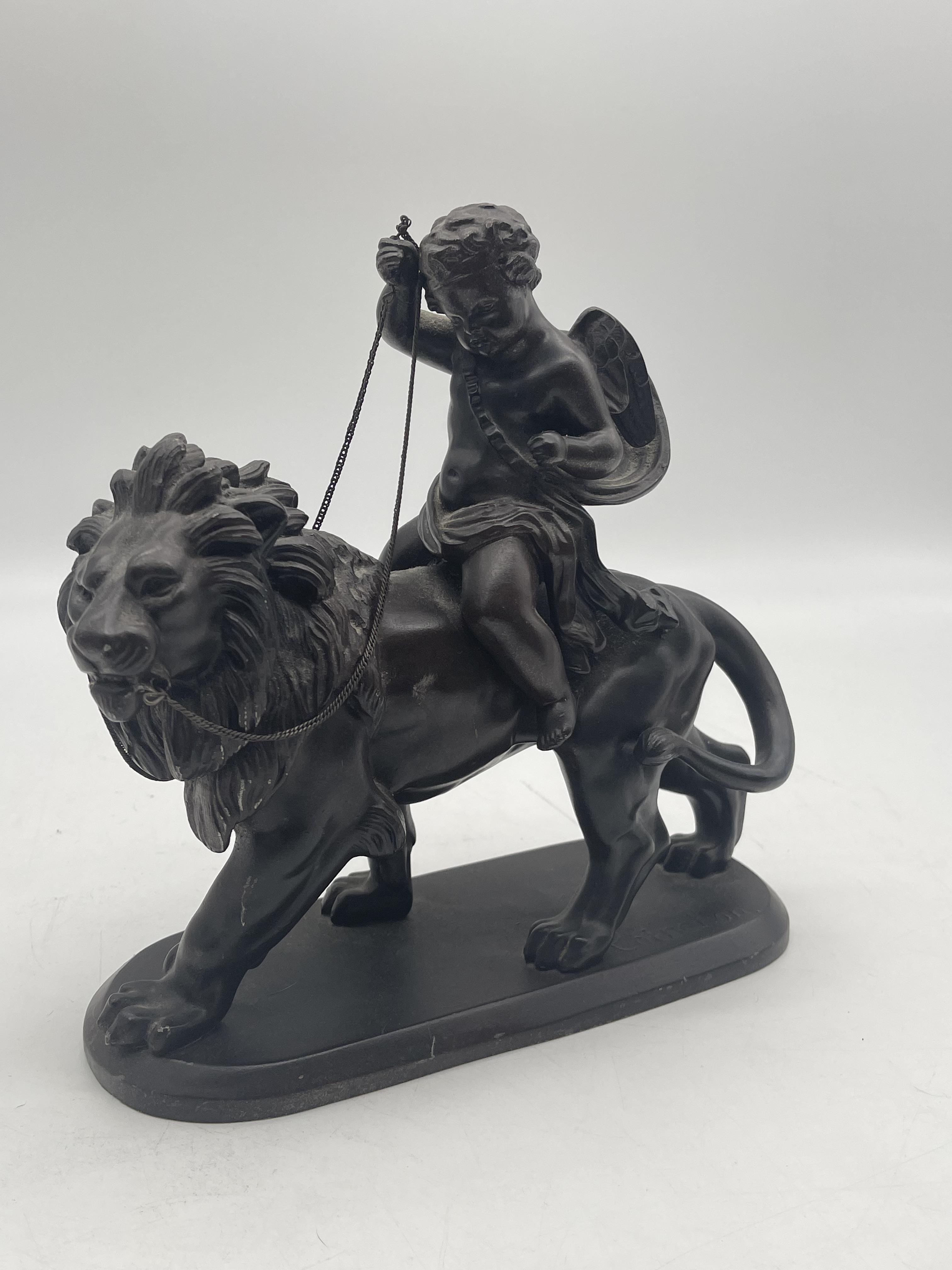 Lion with Cherub Signed Spelter Figure and Resin N - Image 2 of 21