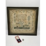 Antique Sampler along with Silver F. W. Woolworth