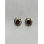 9ct Yellow Gold Garnet Diamond Earrings.