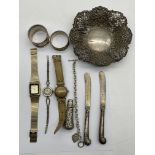 Hallmarked Silver items along with Three Watches.