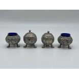 Four Piece White Metal Silver Middle Eastern Condi