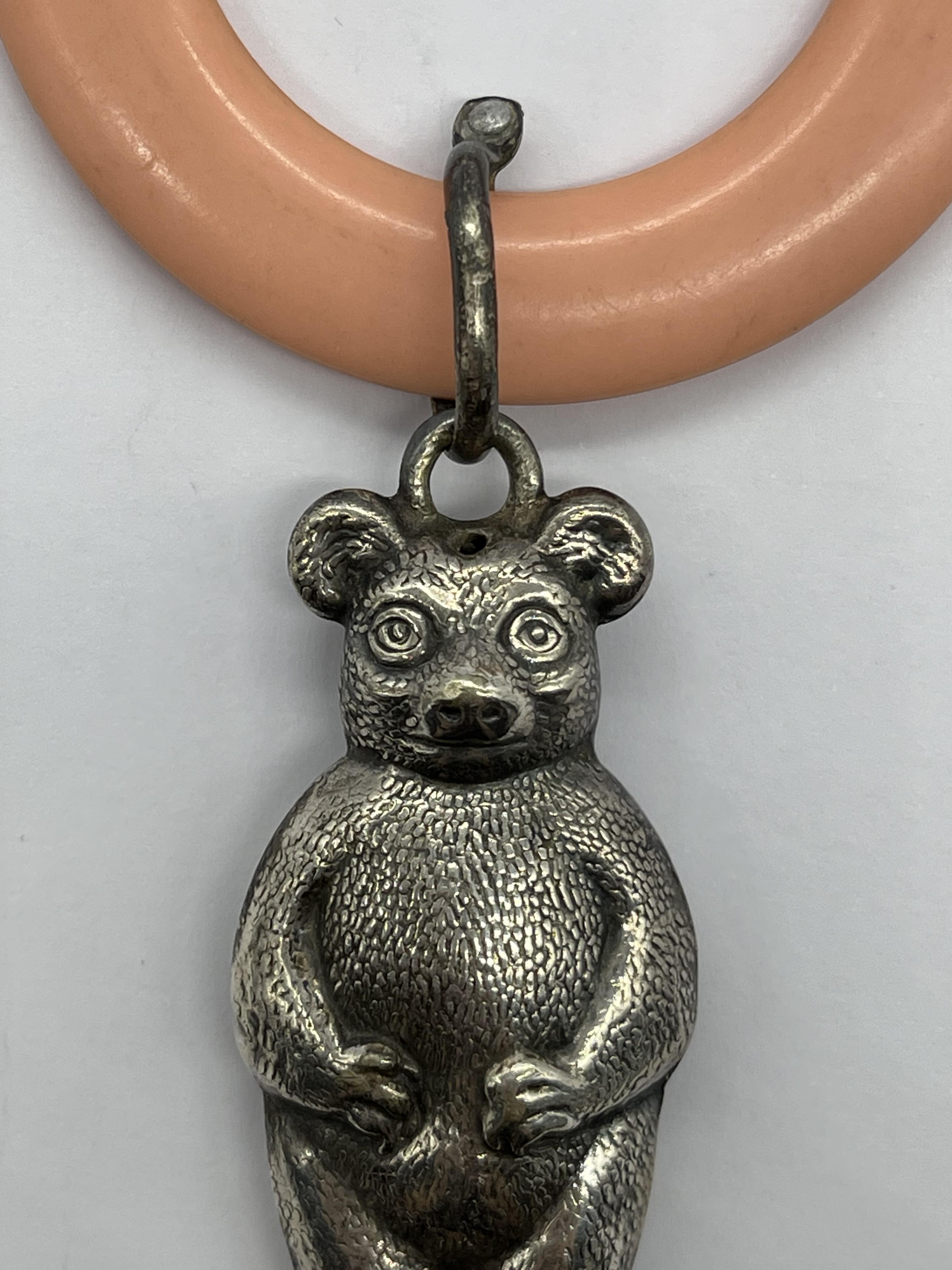 Antique Silver Plated Teddy Bear Baby Rattle. - Image 4 of 6