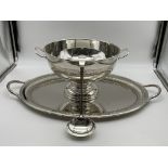 Silver Plated Punch Bowl, Ladle and Large Tray.