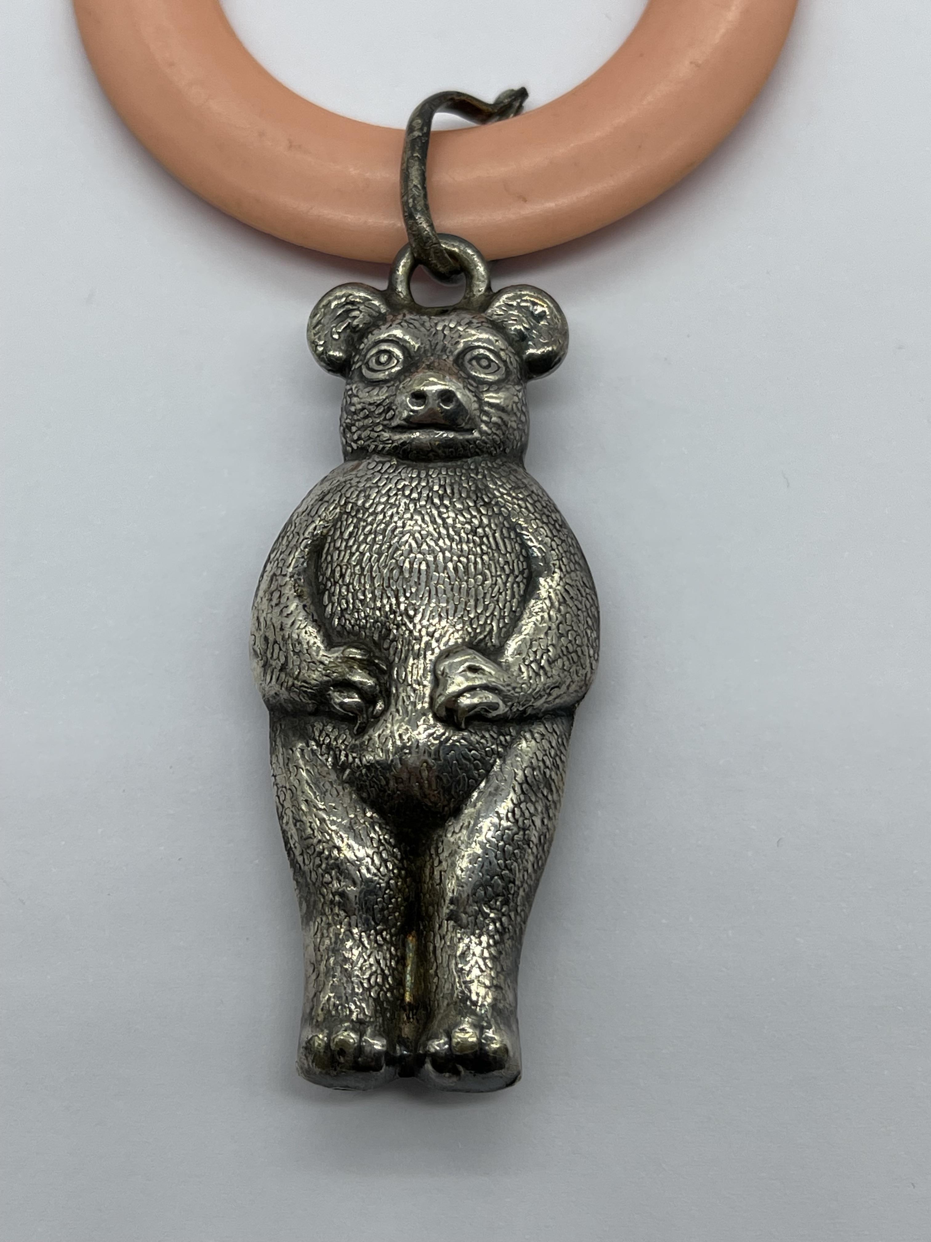 Antique Silver Plated Teddy Bear Baby Rattle. - Image 2 of 6