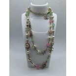 Boxed Chanel CC Logo Beads Flower Long Pearl Neckl