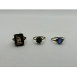 Three 9ct Yellow Gold Rings with Gemstones.