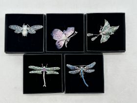 Collection of Five 925 Hallmarked Silver Brooches.