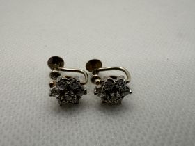 9ct White Gold Diamond Flower Screw-on Earrings.