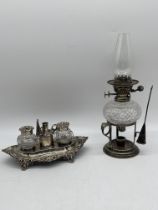 Early Victorian Hallmarked Silver Inkwell Stand, a