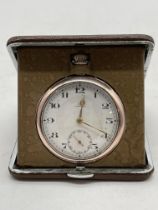 Omega Silver Pocket Watch in Travelling Case Stand