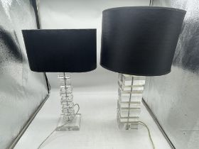 Two Lucite Table Lamps with Black Shades.
