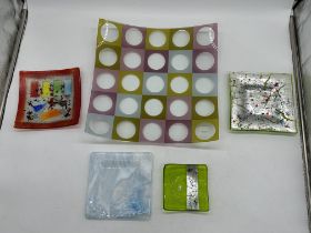 Collection of Five Glass Square Plates, to include