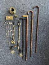 Assorted Lot to include Walking Sticks, Brass Item