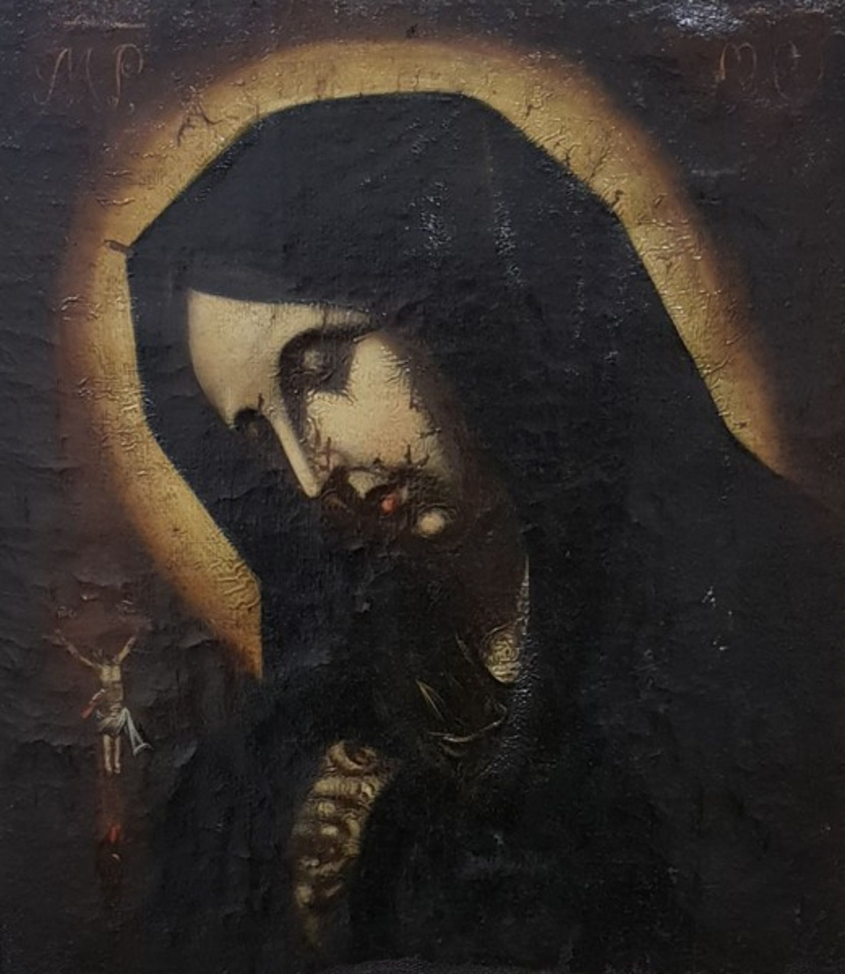 Betende Madonna, Öl auf Leinwand auf Holzplatte gelegt, um 1800 ,gerahmt, 45x50cm ,besch.