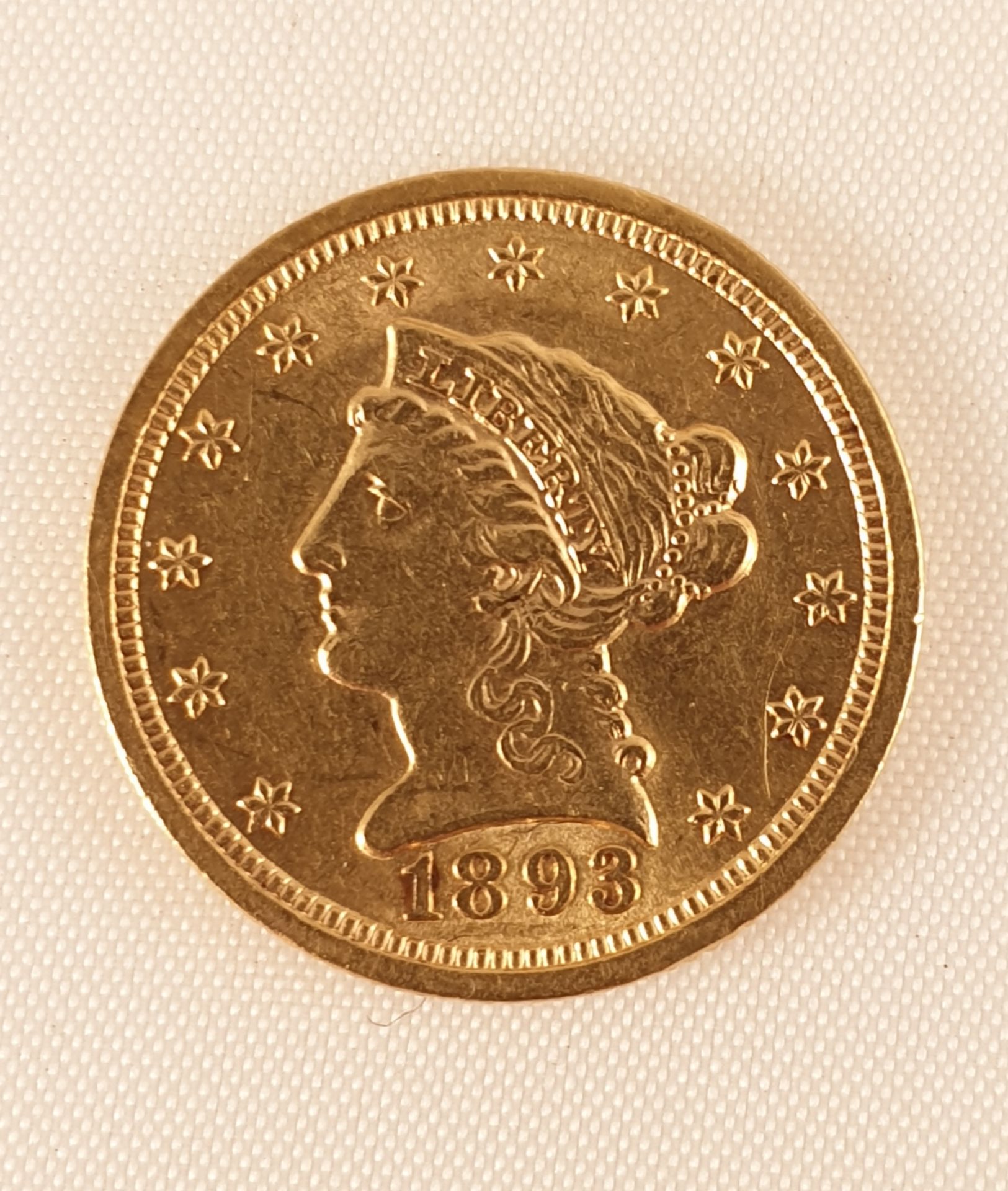 Liberty Head , 2.5 Dollar , 1893 , Gold Münze , Feinheit: Gold 900/1000 , Gewicht: 4,17g ,