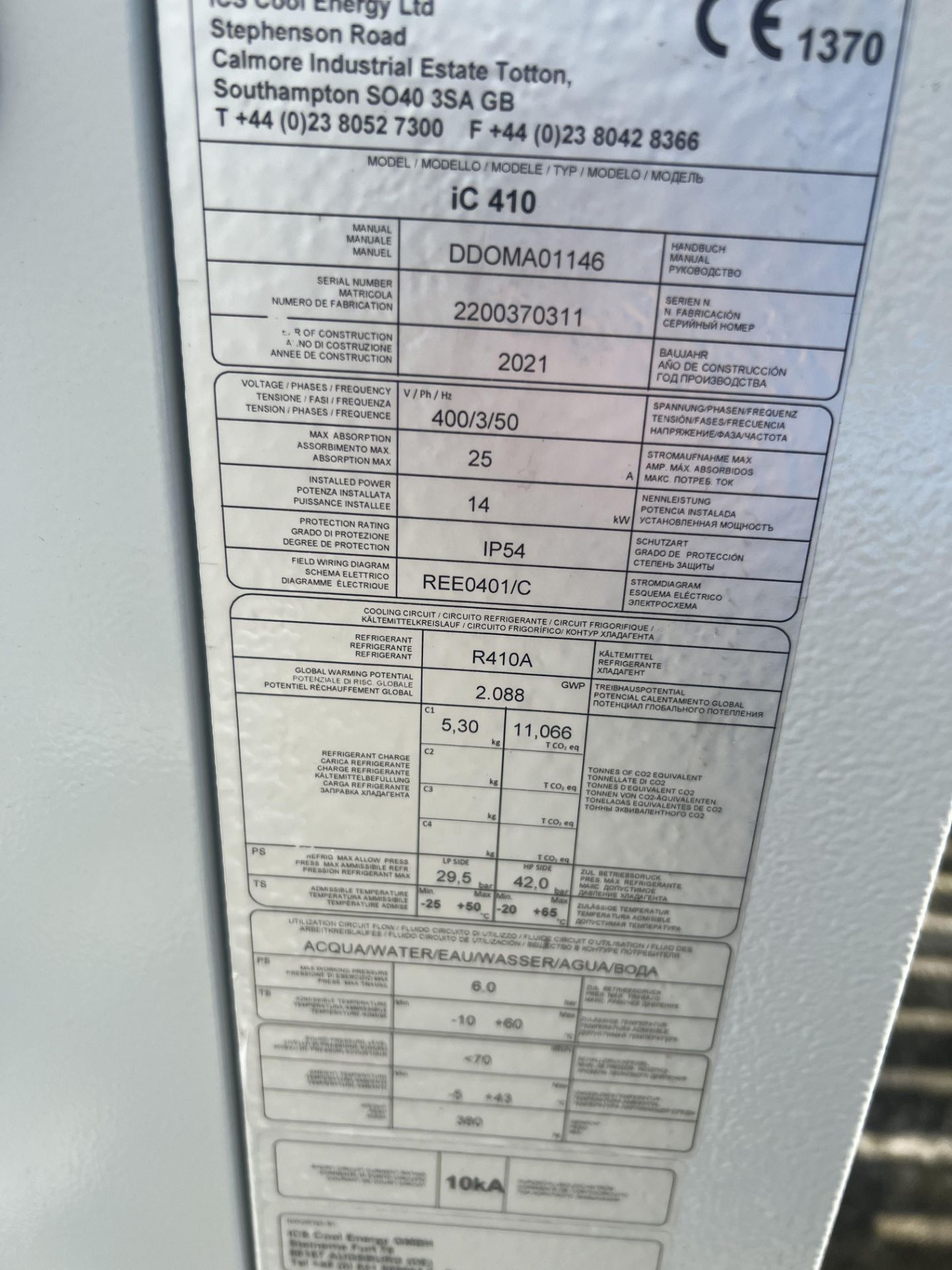 ICS IC410 Water Chiller, SN 2200370311, DOM 2021 - Image 3 of 4