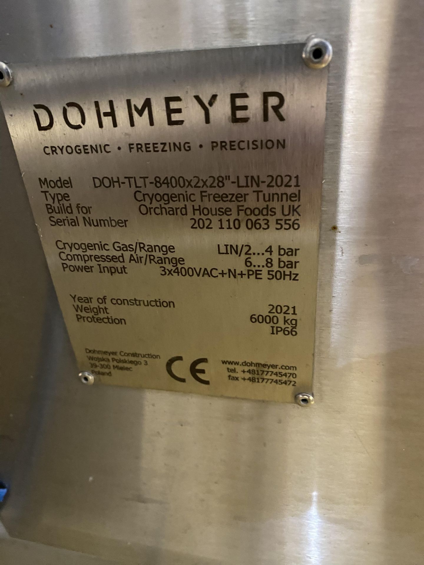 Dohmeyer DOH-TLT-8400-2X28 Cryogenic freezing tunn - Image 8 of 9