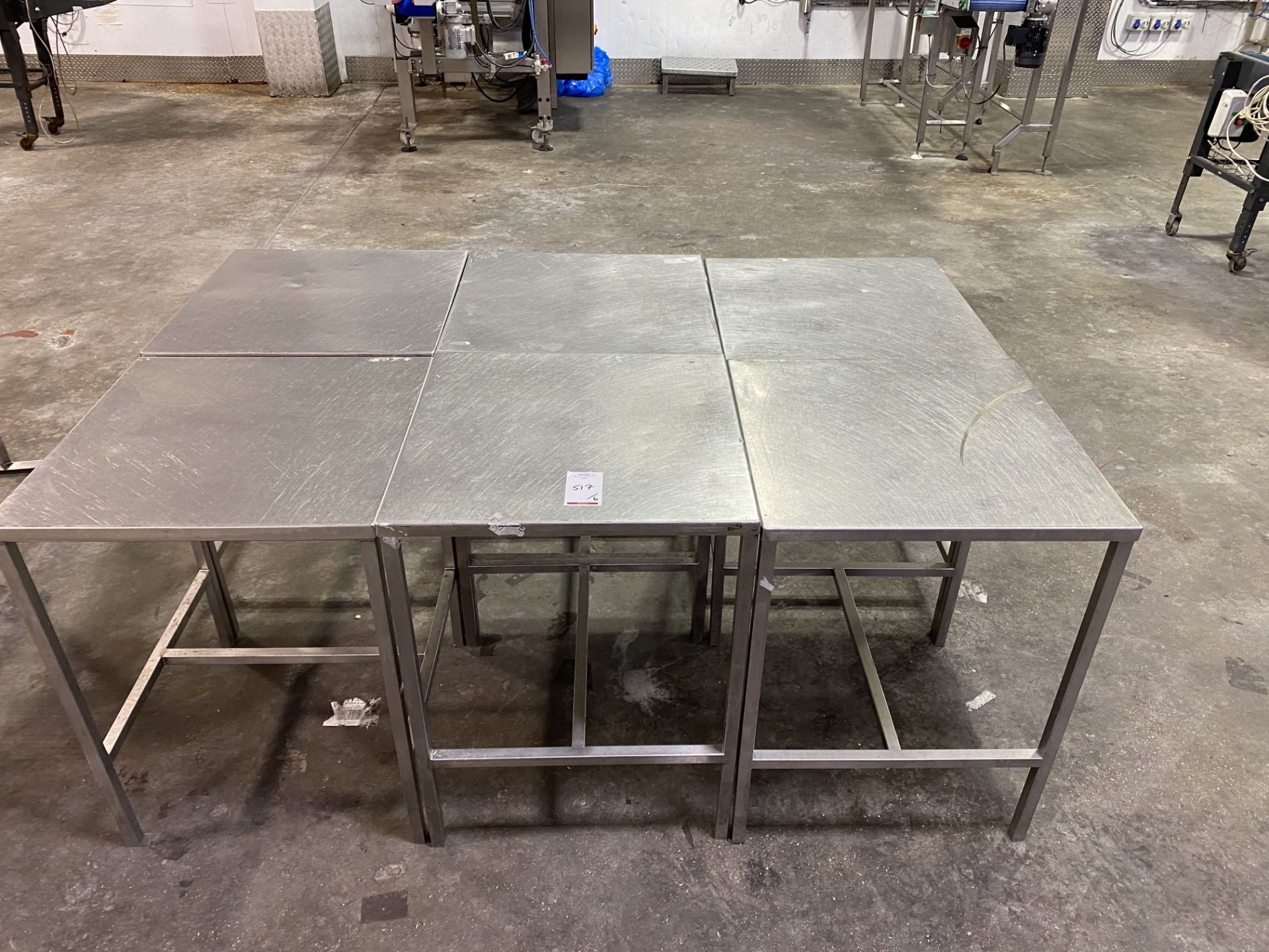 6 square stainless steel tables, width 60cm, heigh - Image 3 of 3