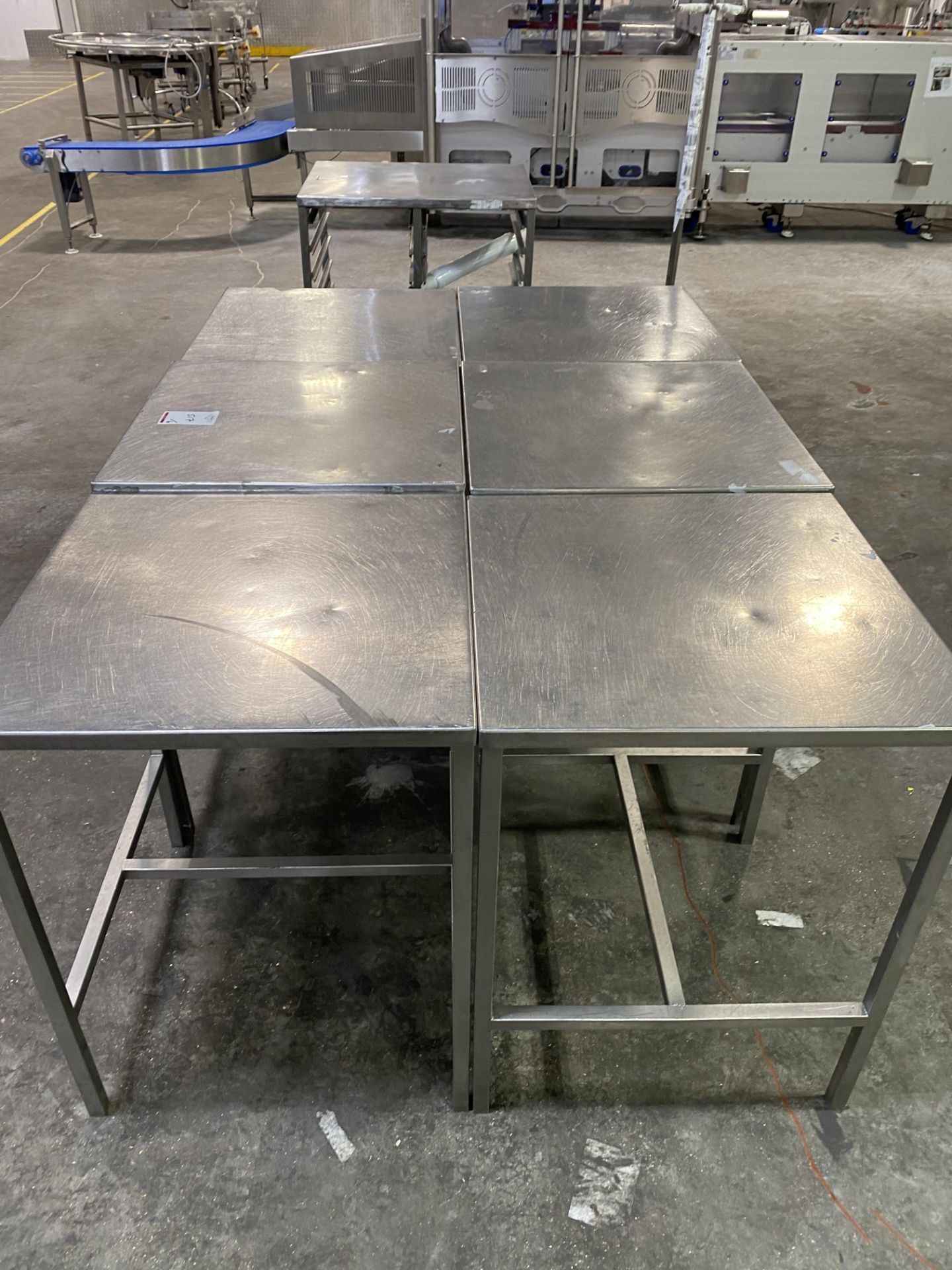 6 square stainless steel tables, width 60cm, heigh