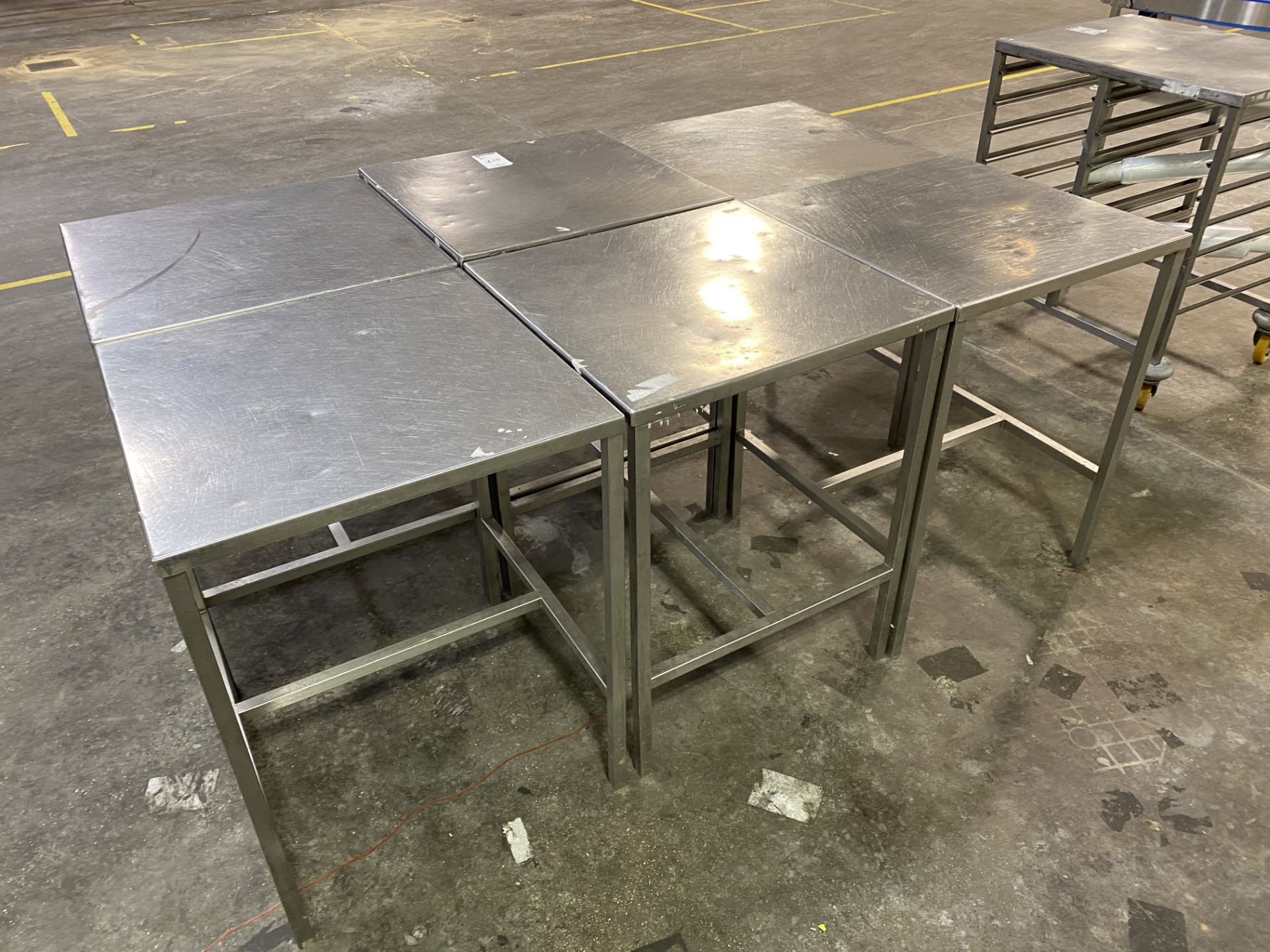 6 square stainless steel tables, width 60cm, heigh - Image 2 of 3