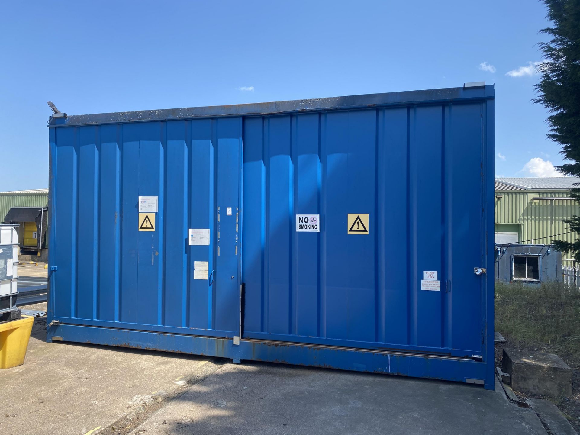 Large chemical storage lockup unit with sliding doors , length - 600cm , width - 150cm , height 320c