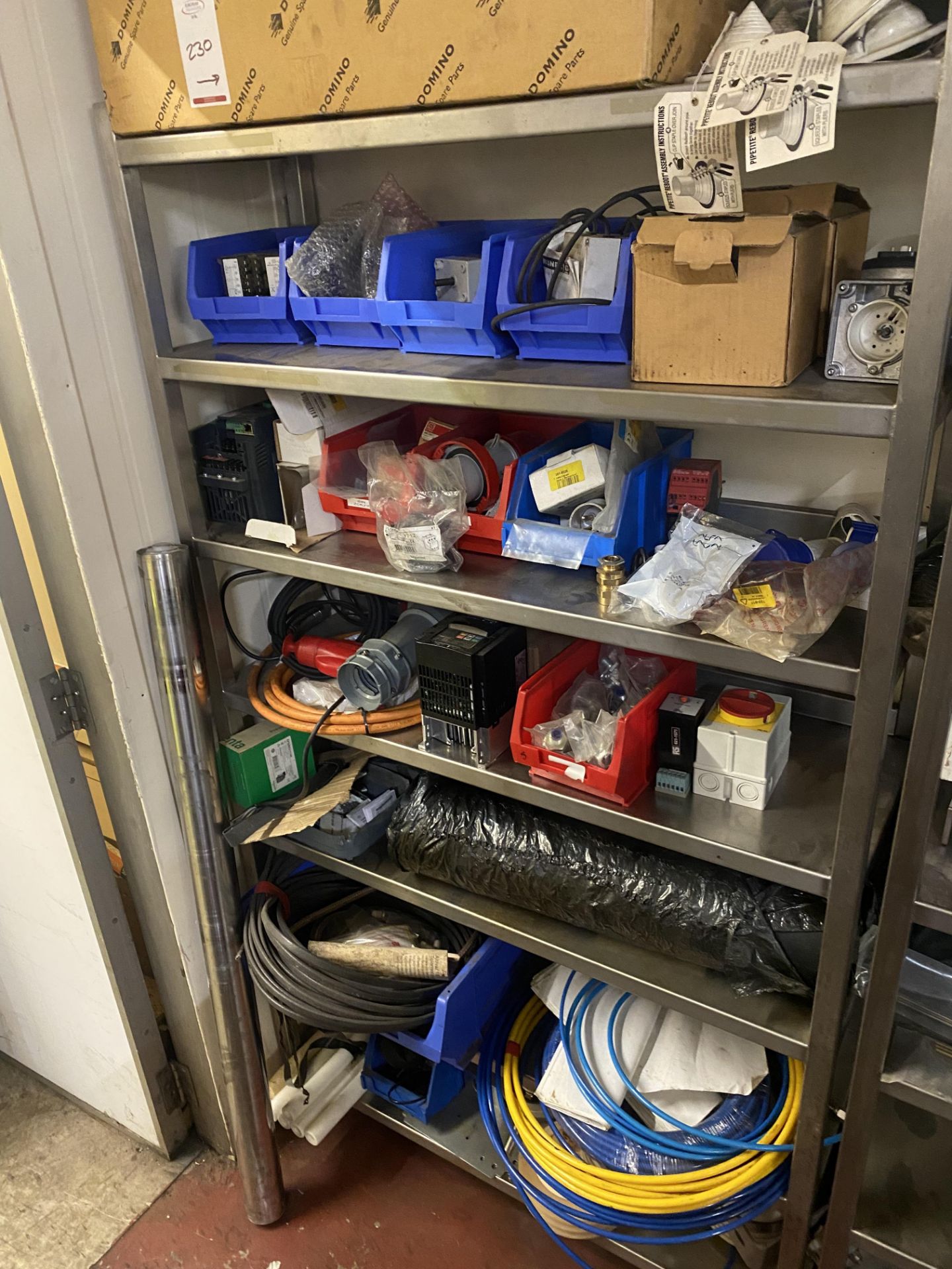 2 Stainless steel racks , 2 metal cabinets and contents of machine spares as lotted (located in - Bild 4 aus 4