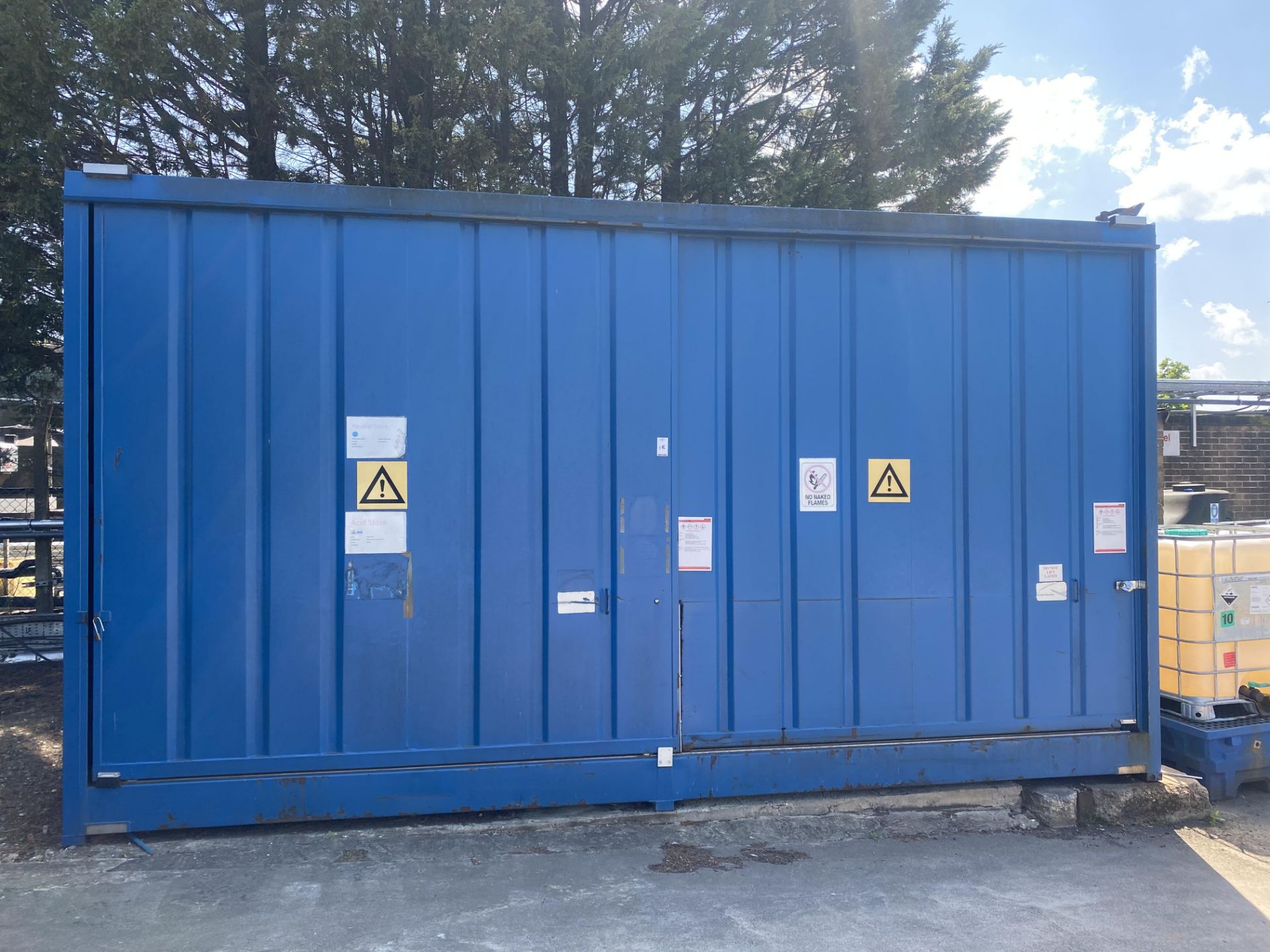 Large chemical storage lockup unit with sliding doors , length - 600cm , width - 150cm , height 320c