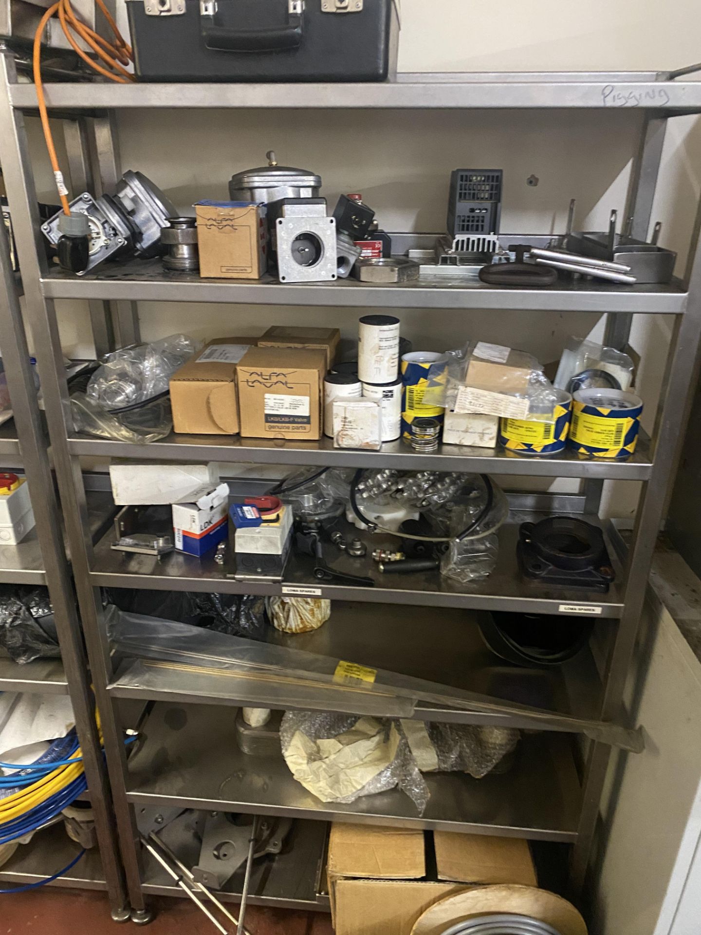 2 Stainless steel racks , 2 metal cabinets and contents of machine spares as lotted (located in - Bild 3 aus 4