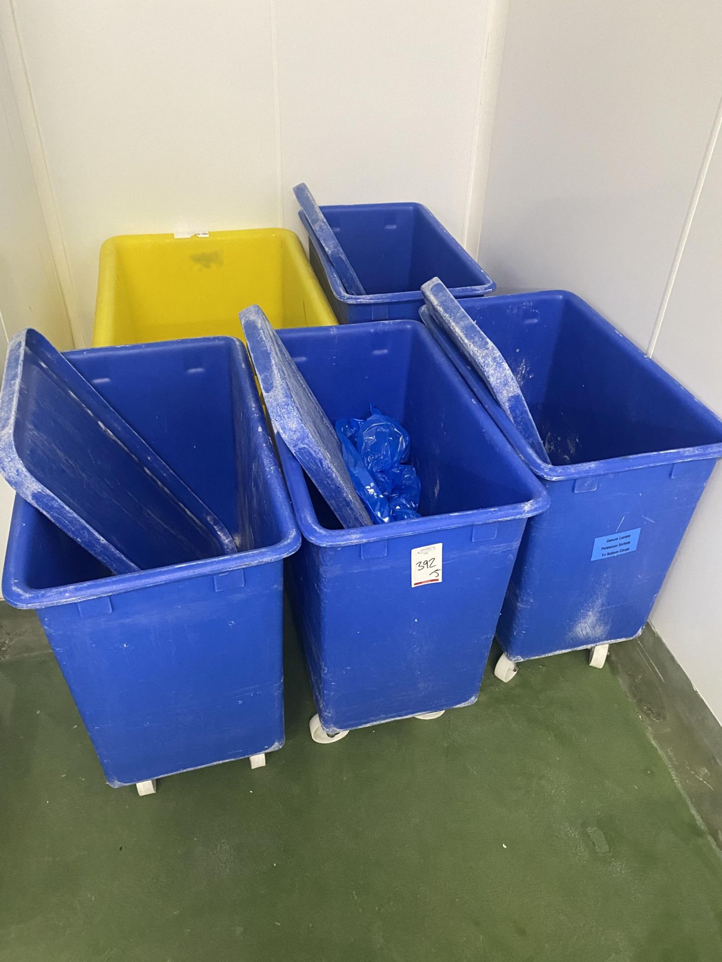 5 Mobile plastic bins with 4 lids (located in Factory 5)