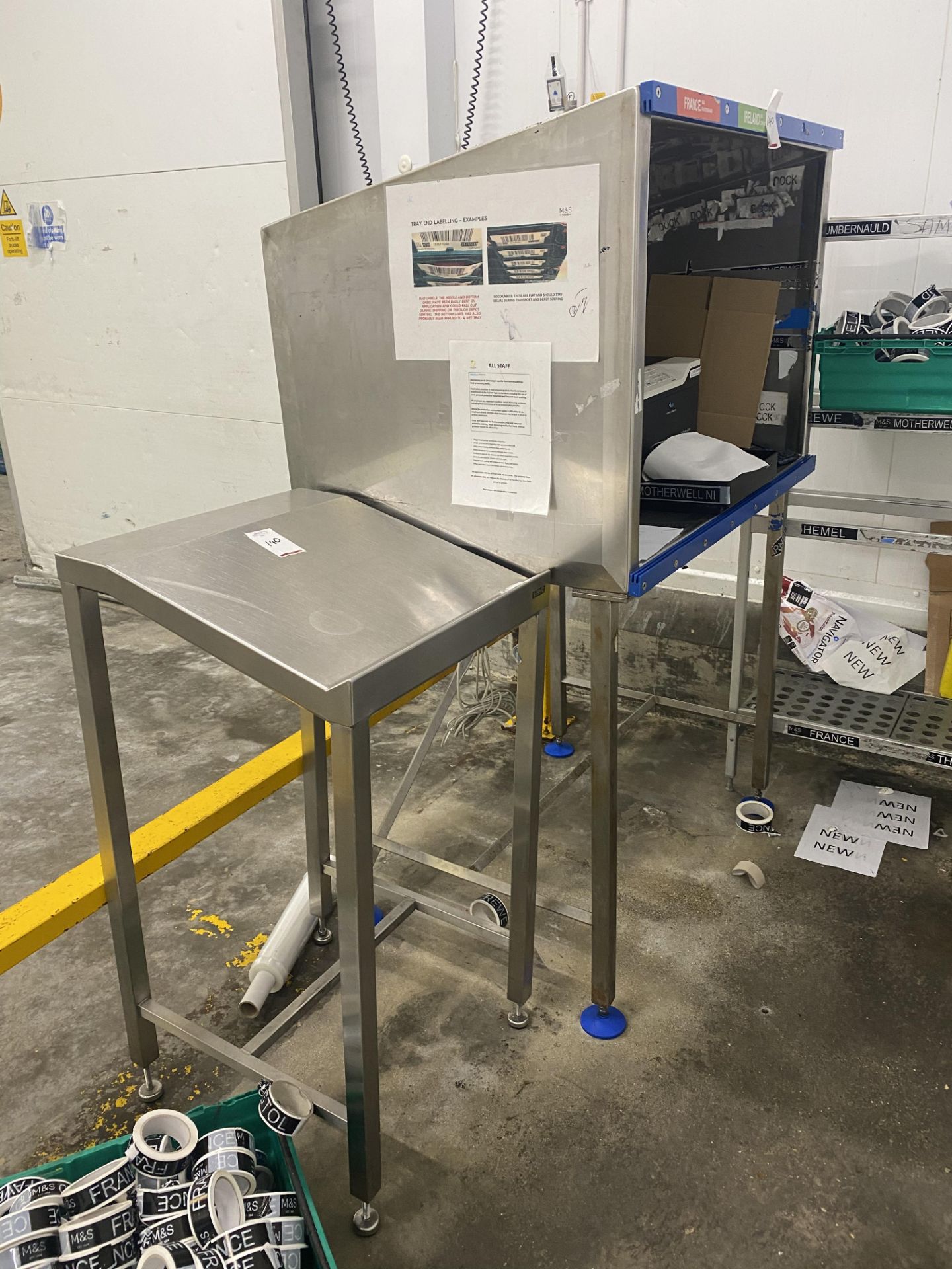 Stainless steel work station with stainless steel lecturn and Fermoo stainless steel shelfing unit