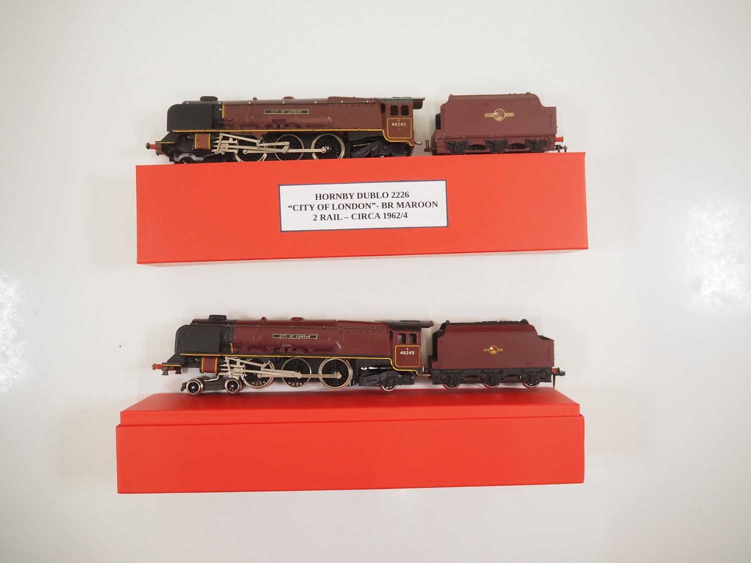 A pair of OO gauge Duchess class steam locomotives in BR maroon 'City of London' comprising HORNBY