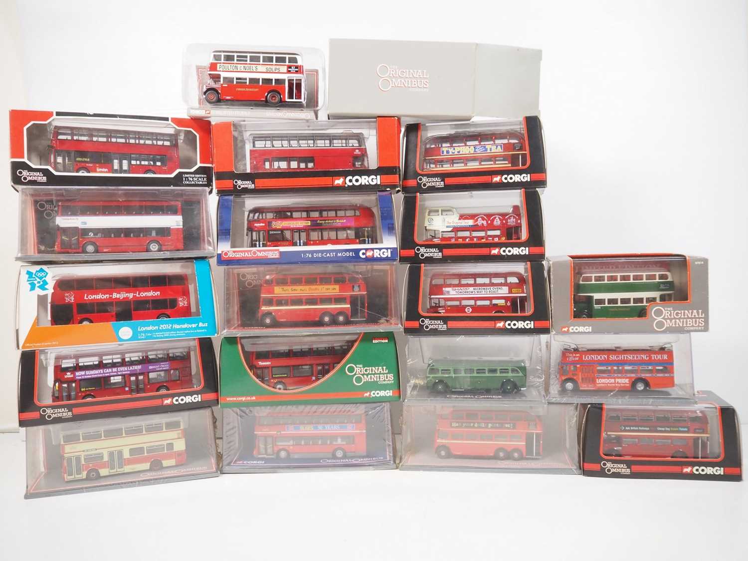 A group of 1:76 scale diecast buses and trolleybuses by CORGI OOC, mixed types, all London based