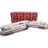 An LGB G scale 'LCE' high speed train comprising 2 unboxed power cars, an unboxed coach and two
