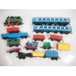 A large group of unboxed TRI-ANG Big Big Train rolling stock comprising steam loco (a/f), two