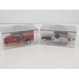 A 1:32 scale HUBNER 7003/70031 Fire Brigade set comprising a 3-wheeler Tempo, trailer and crew -