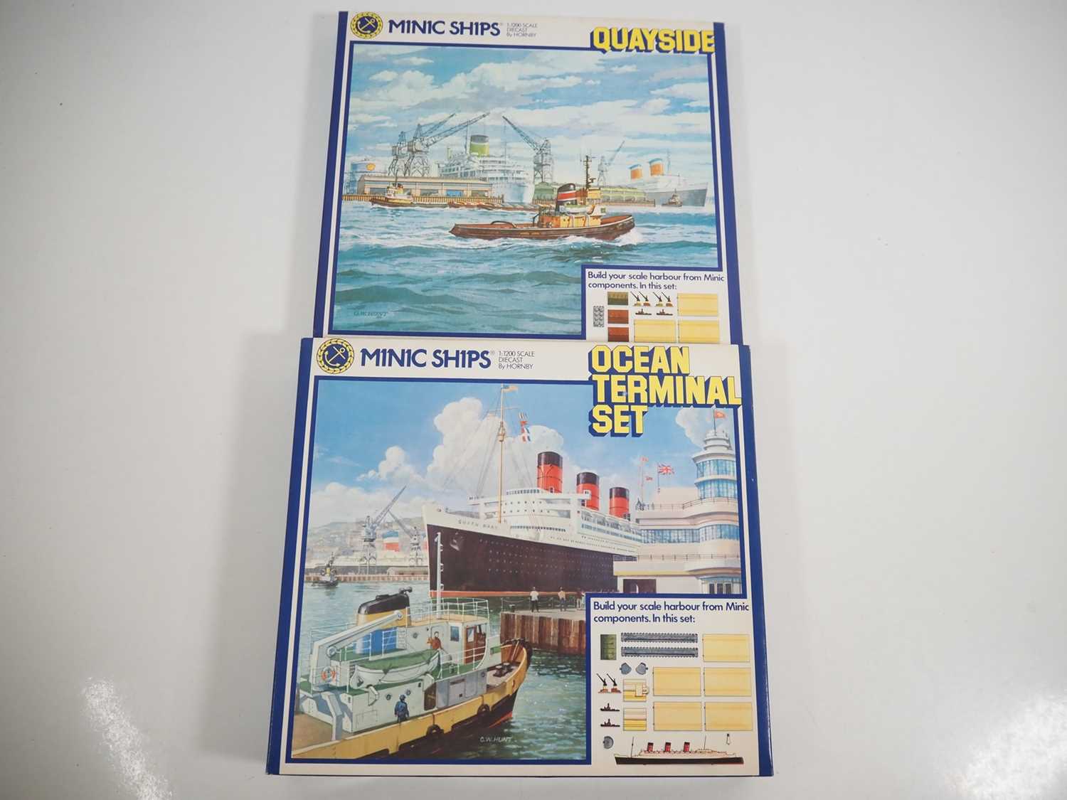 A pair of HORNBY MINIC ships (Period 2 Hong Kong) gift sets comprising 'Quayside' and Ocean