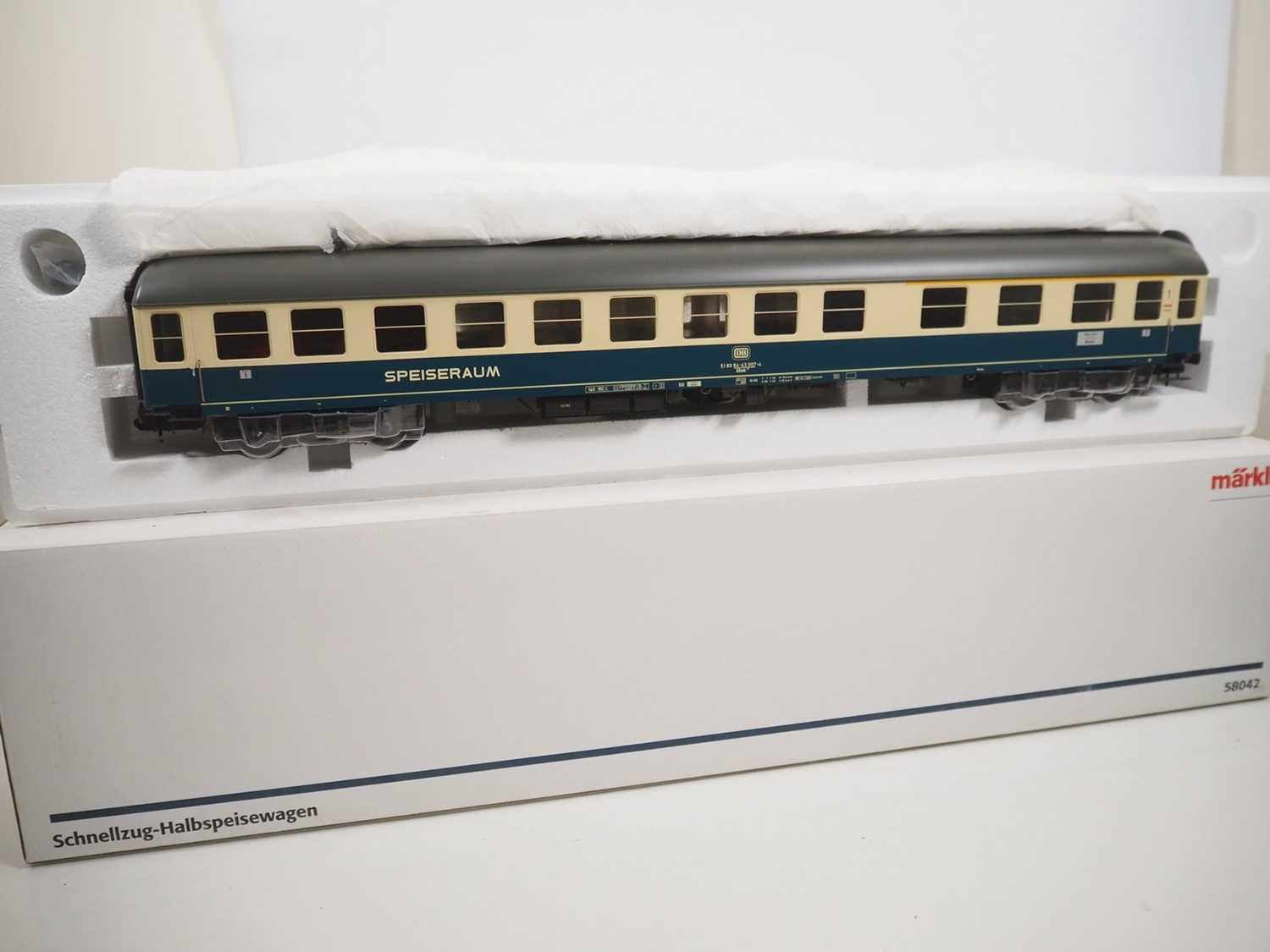 A MARKLIN Gauge 1 58042 German outline 1st class passenger / restaurant coach in DB blue/beige