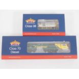 A pair of BACHMANN OO gauge diesel locomotives comprising a 32-122 class 08 in Railfreight