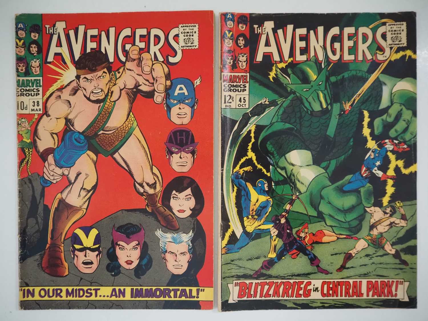 AVENGERS #38 & 45 (2 in Lot) - (1967 - MARVEL - US & UK Price Variant) - Includes the first