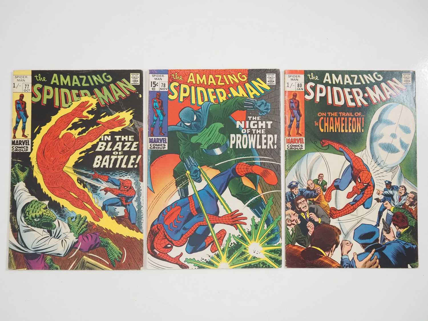 AMAZING SPIDER-MAN #77, 78 & 80 (3 in Lot) - (1969/1970 - MARVEL - US & UK Price Variant) - Spider-