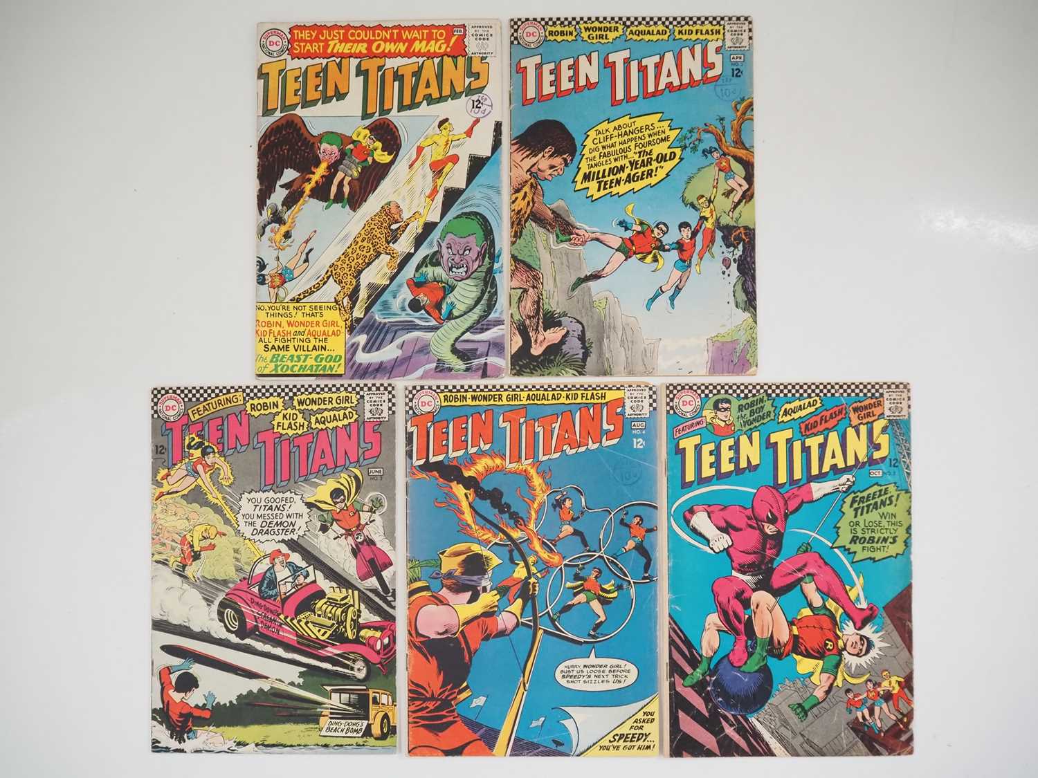 TEEN TITANS #1, 2, 3, 4, 5 (5 in Lot) - (1966 - DC - UK Cover Price) Includes First issue of solo