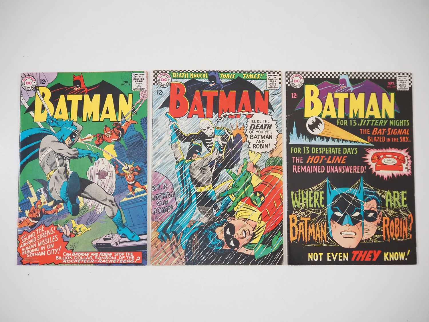 BATMAN #178, 180, 184 (3 in Lot) - (1966 - DC) - Includes "Raid of the Rocketeers!", "Death Knocks